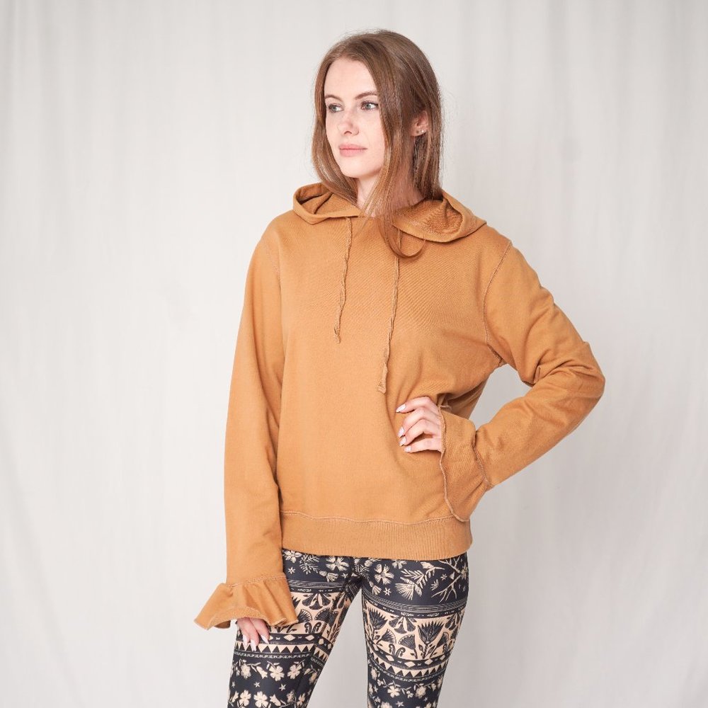 J. Crew Tan Ruffle Cuff Hoodie (Size L) Fall Hoody - Picture 6 of 7